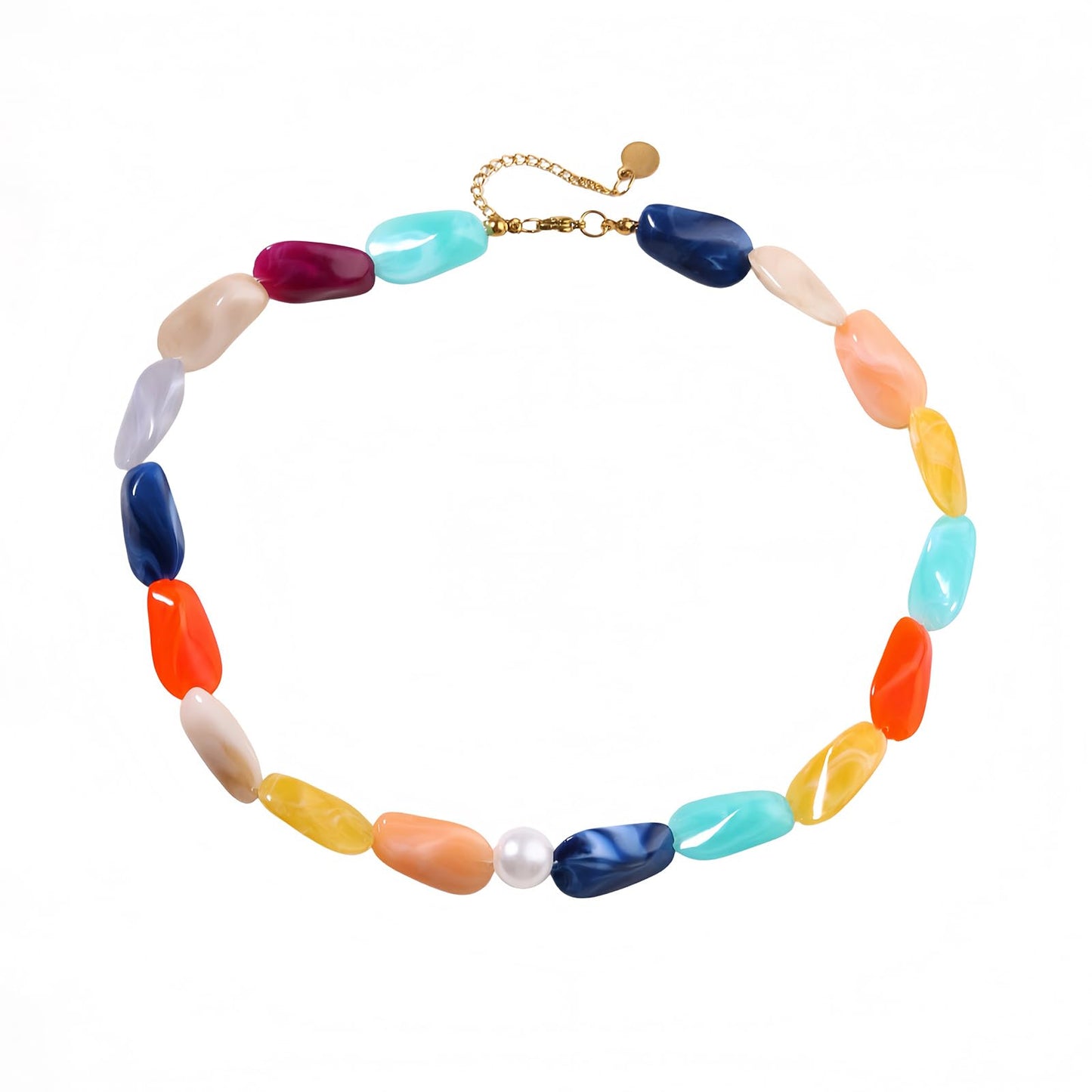joymiao Chunky Beaded Necklaces for Women Colorful Big Gemstone Rainbow Chunky Necklace Handmade Summer Beach Jewelry