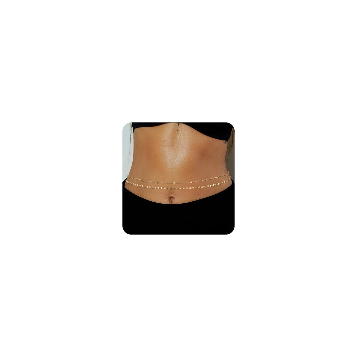 HSWYFCJY 1PCS/2PCS Gold Waist Chain for Women - Adjustable Bead Belly Chain Jewelry Accessories for Sexy Bikini, Waterproof Layered Summer Body Belt Chains for Beach, Party, 26.7"+9.8" Extender