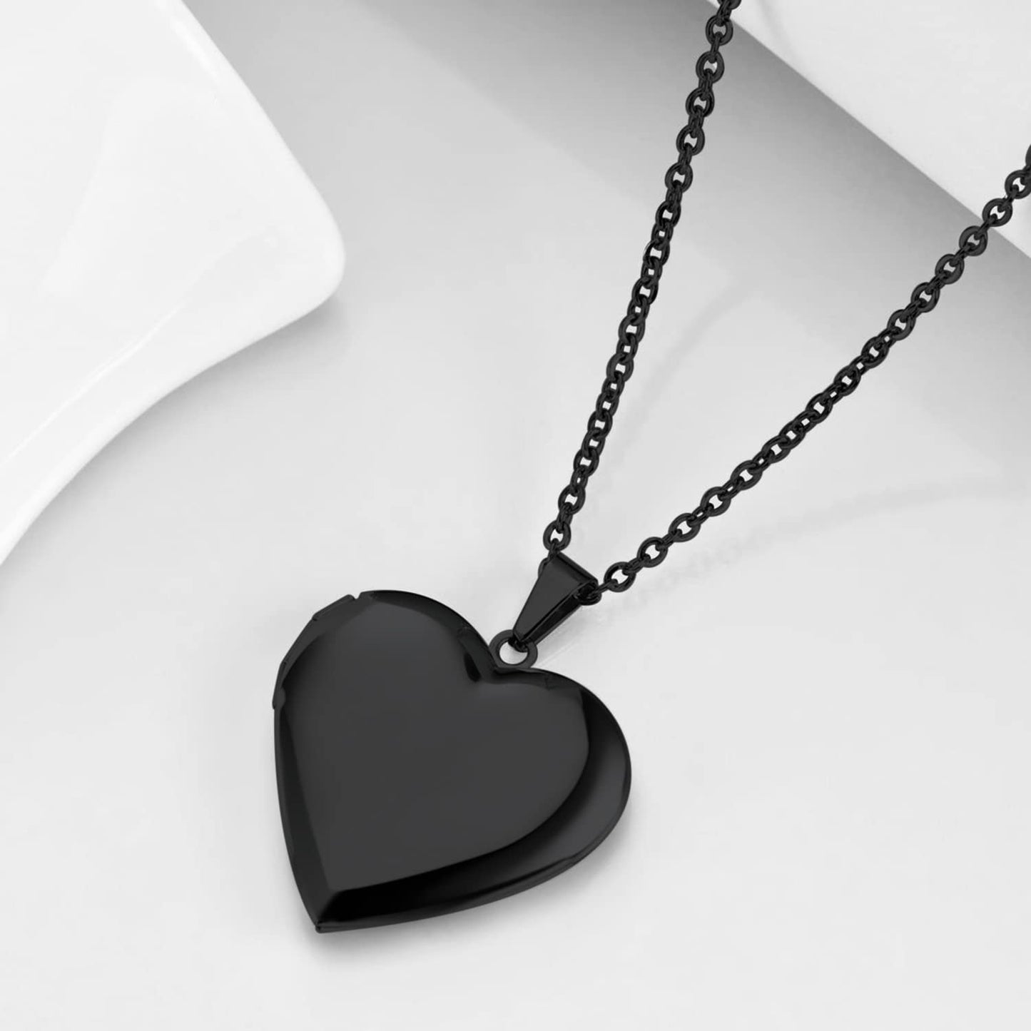 PHOCKSIN Black Heart Lockets Necklace for Girlfriend Locket Necklaces that Holds 2 Pictures Memorial Lockets for Women