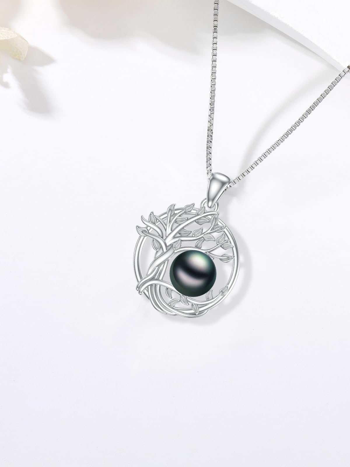 KANNSOAR 9MM Tahitian Black Pearl Tree of Life Pendant Necklace Pearl Jewelry-Wedding Birthday Anniversary Valentines Day Christmas Mothers Day Gifts for Women Wife Mom Girlfriend Her