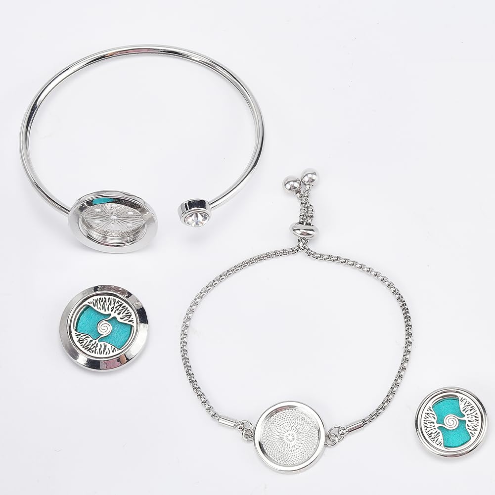 SUNNYCLUE 1 Box 2 Sets Essential Oil Bracelets Tree of Life Bangle Bracelet with 10Pcs Refill Pads Aromatherapy Diffuser Stainless Steel Adjustable Chain Band Pendant Jewelry for Women Gifts Birthday