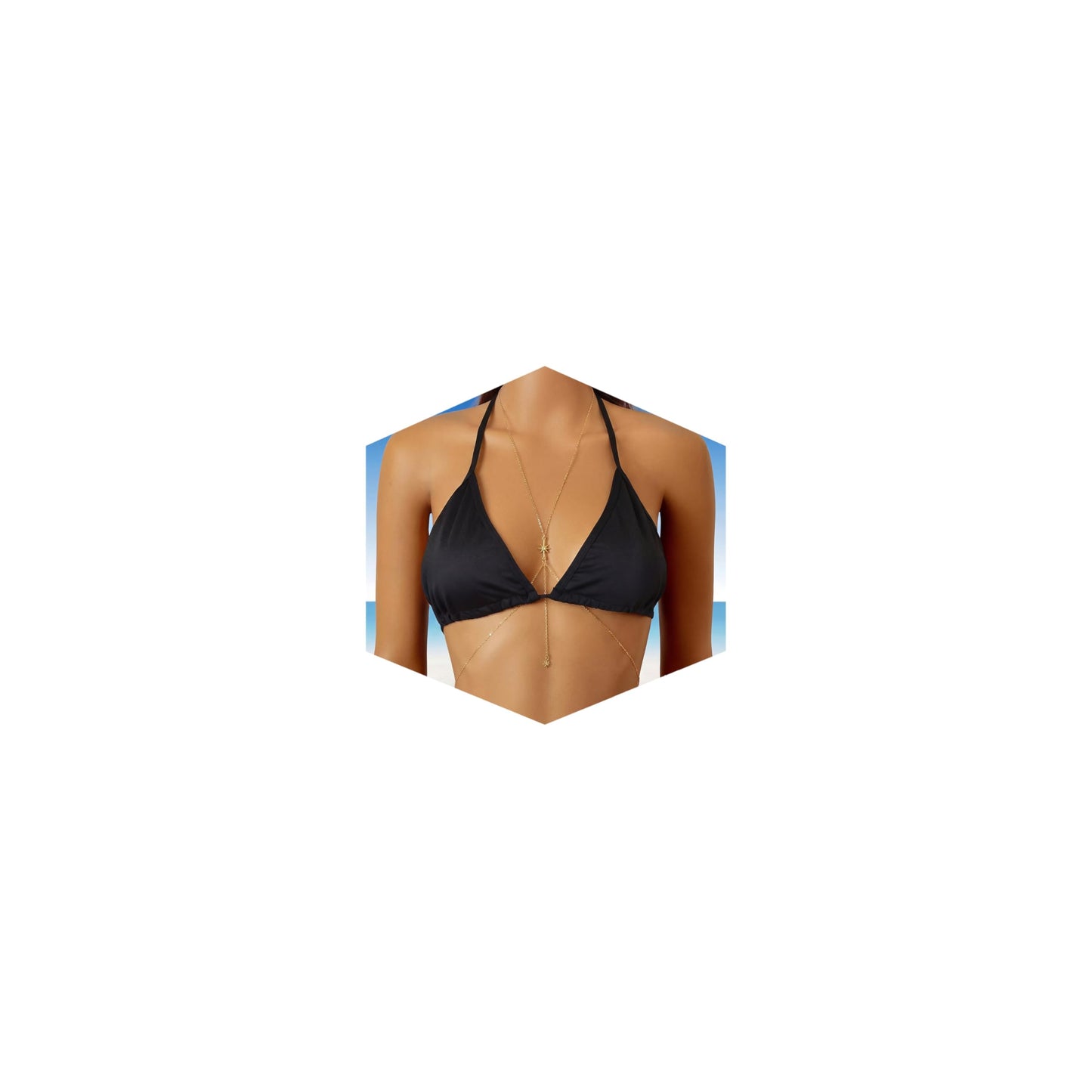 14K Gold Plated Body Chains for Women, Sexy Layered Belly Waist Chain Crossover Bikini Bra Chain, Summer Beach Rhinestone Body Jewelry(Starlight)