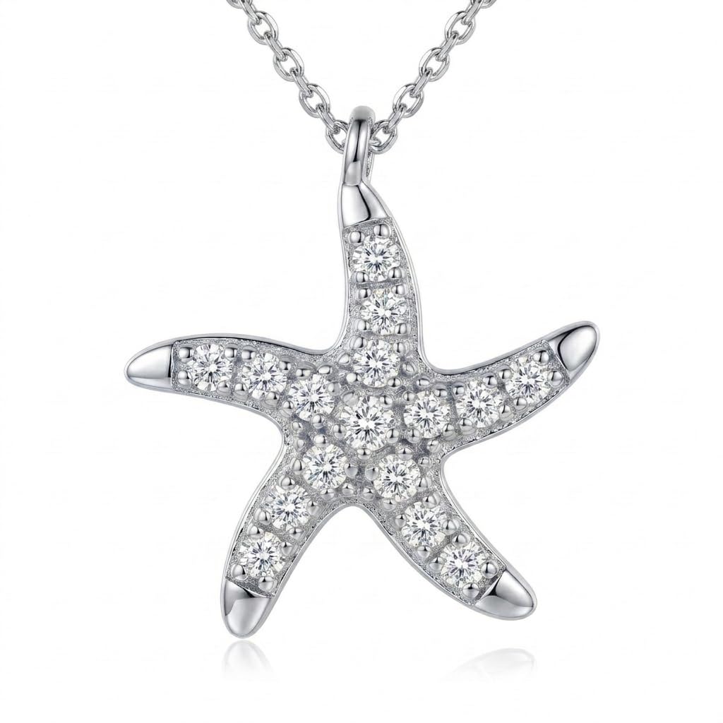 S925 Sterling Silver Starfish Necklace with Fresh Water Pearl, Sparkling Pave Zirconia Sea Star Pendant, Dainty 14K Gold Plated Asymmetric Choker, Ocean Beach Inspired Jewelry Gift for Women (Gold)