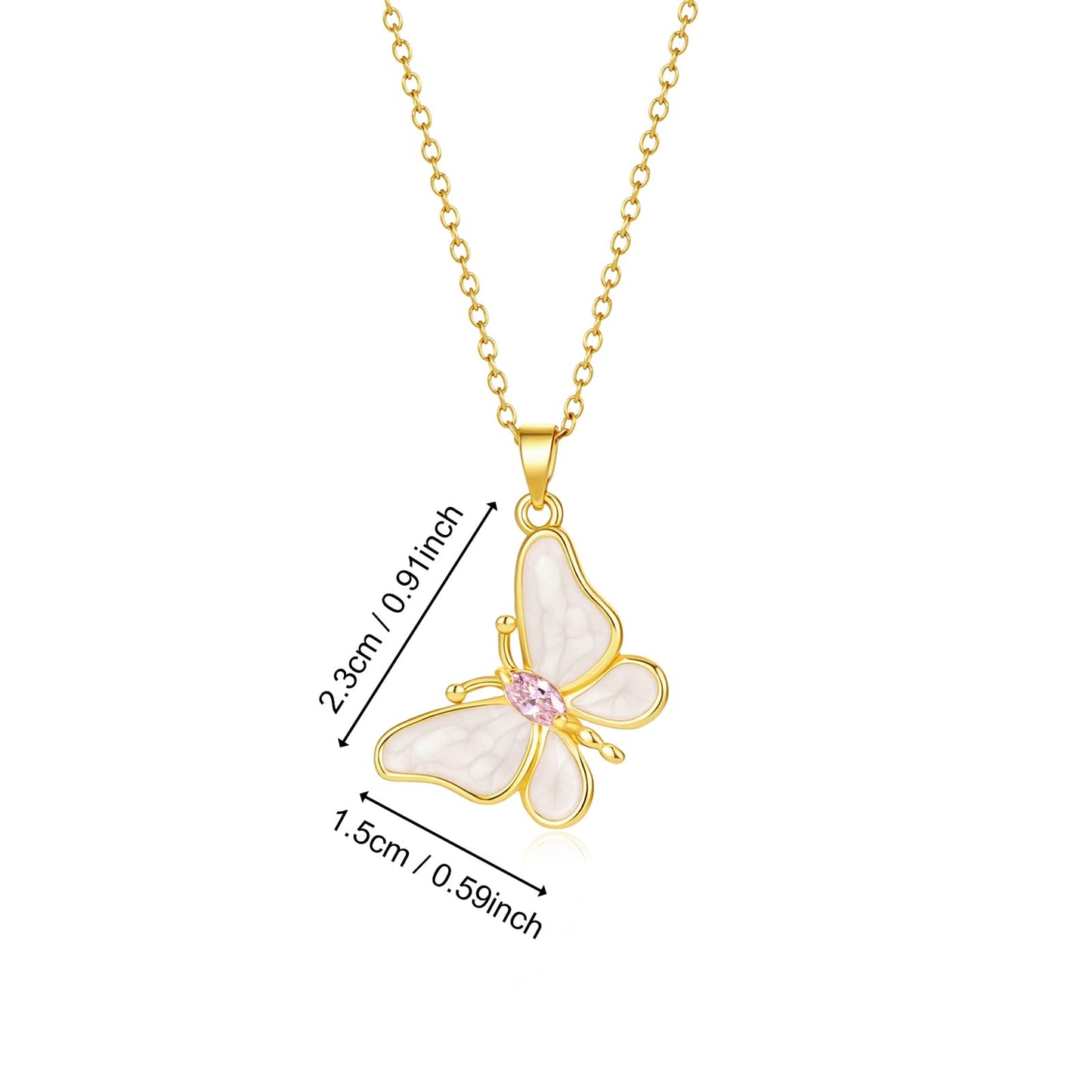 AUMRET White Enamel Lepidolite Butterfly Necklace For Women-Gold Plated Rose Quartz October Birthstone Necklace For Birthday Valentine's Day Mother's Day Christams Gifts
