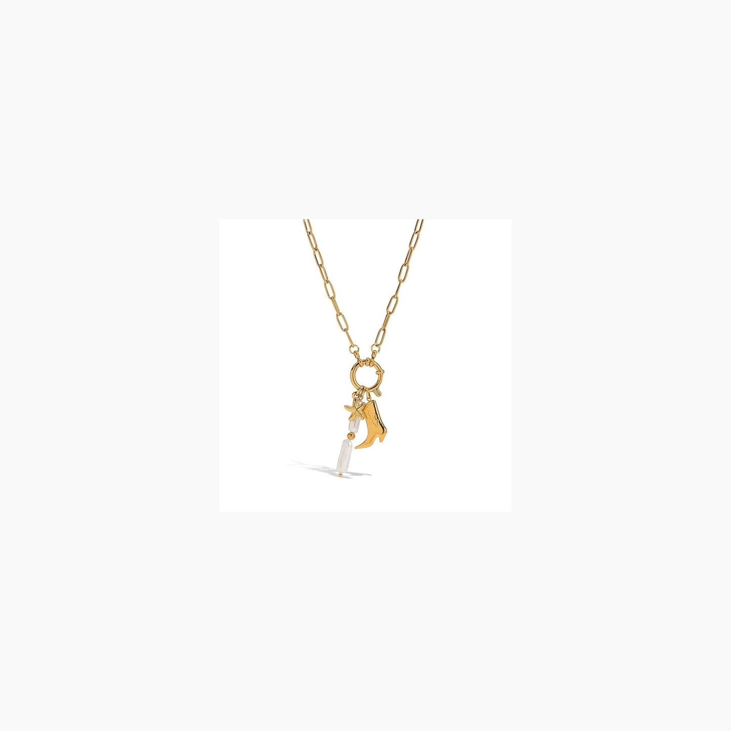 Biuwos Cowgirl Boot Starfish Necklace for Women Metal Summer Pendant Necklace Western Jewelry