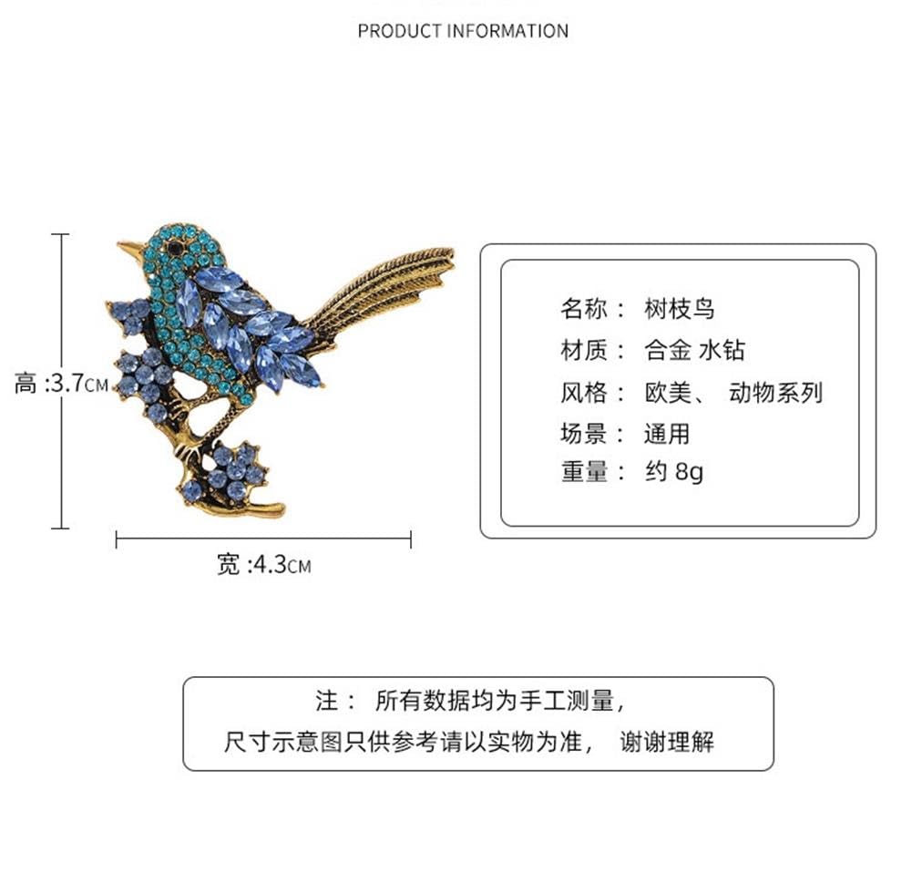 Bird Brooch Pin for Women Elegant Gold Tone Crystal Bird Brooches for Women Dress Hat Decoration-blue