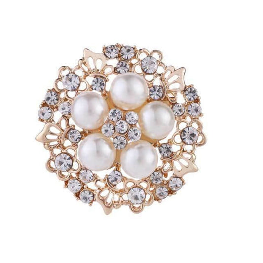 COLORFUL BLING Elegant Imitation Pearl Floral Crystal Brooch Pin for Wedding Bridal Fashion Jewelry-F