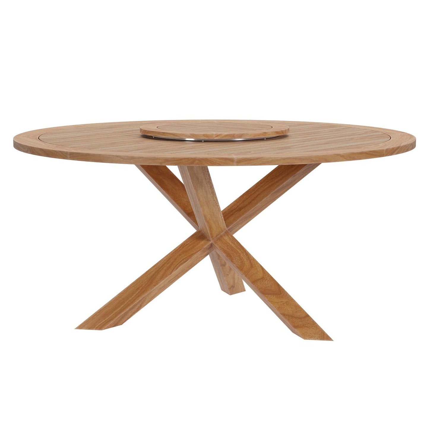 Modway Wellspring Outdoor Patio Round Teak Wood 63" Dining Table in Natural