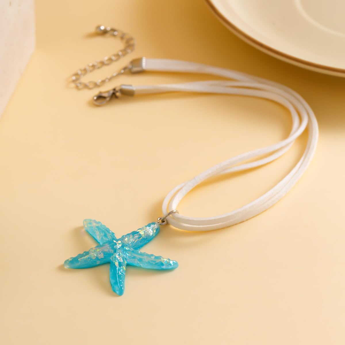 Layered Starfish Necklace Beach Jewelry for Women Seashell Cowrie Puka Shell Necklaces for Women Beach Necklace Turtle Beaded Choker Necklaces Ocean Jewelry (3 - Blue)