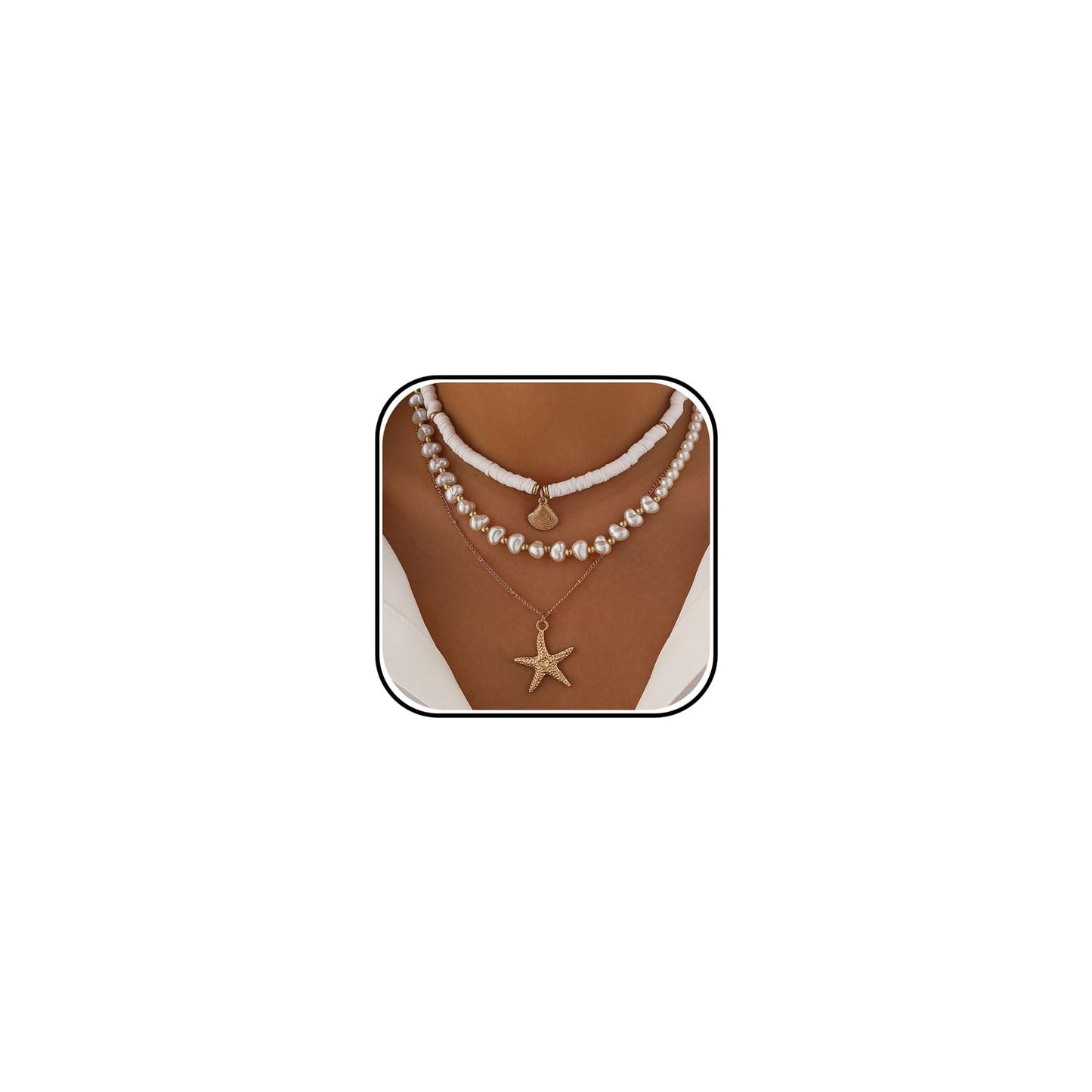 Frodete Starfish Necklace for Women Beach Necklaces Jewelry Layered Choker Drop Dangle Summer Vacation Outfits Theme Conch Seashell Accessories Ocean Pendant Dress Costume