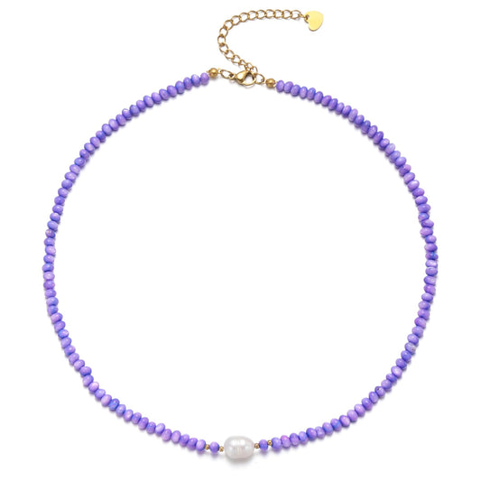ERNAULO Beaded Necklaces for Women Seashell Beach Necklace with Freshwater Pearl 14K Gold Plated Boho Summer Handmade Jewelry CK-Seashell-purple