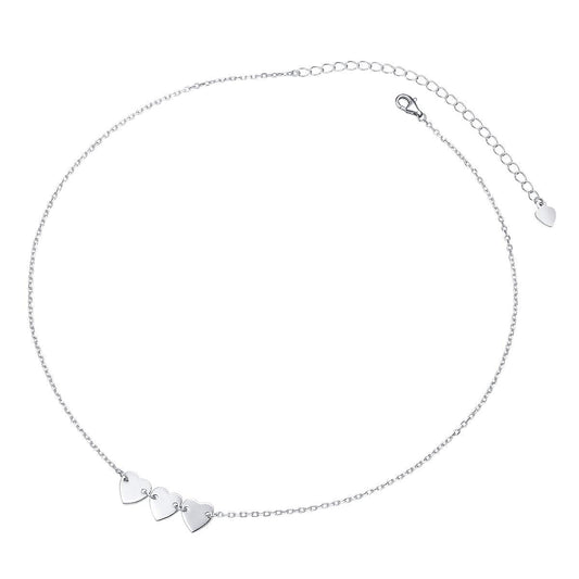 DAOCHONG Sterling Silver Triple 3 Heart Choker Necklace - Dainty Three Hearts Station Choker, Adjustable Delicate Silver Love Necklace for Women, Meaningful Friendship & Family Jewelry Gift