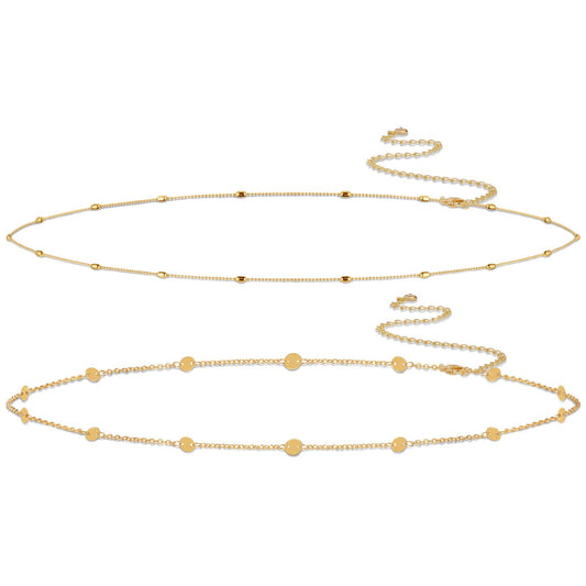 Sargetou Gold Waist Chain for Women Waterproof,14k Gold Plated Beaded Sequin Body Jewelry Chains Sexy Bikini 2PCS Belly Belt Beach Summer Gift Adjustable 26.5-33Inch