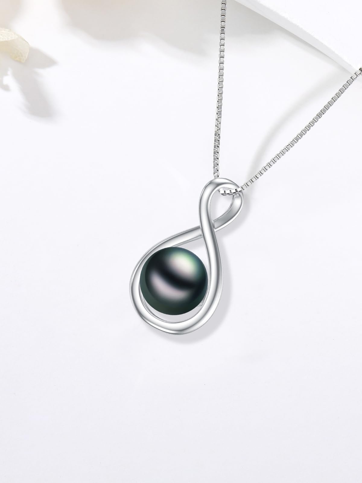 KANNSOAR 9MM Tahitian Black Pearl Infinity Pendant Necklace Pearl Jewelry-Wedding Birthday Anniversary Valentines Day Christmas Mothers Day Gifts for Women Wife Mom Girlfriend Her