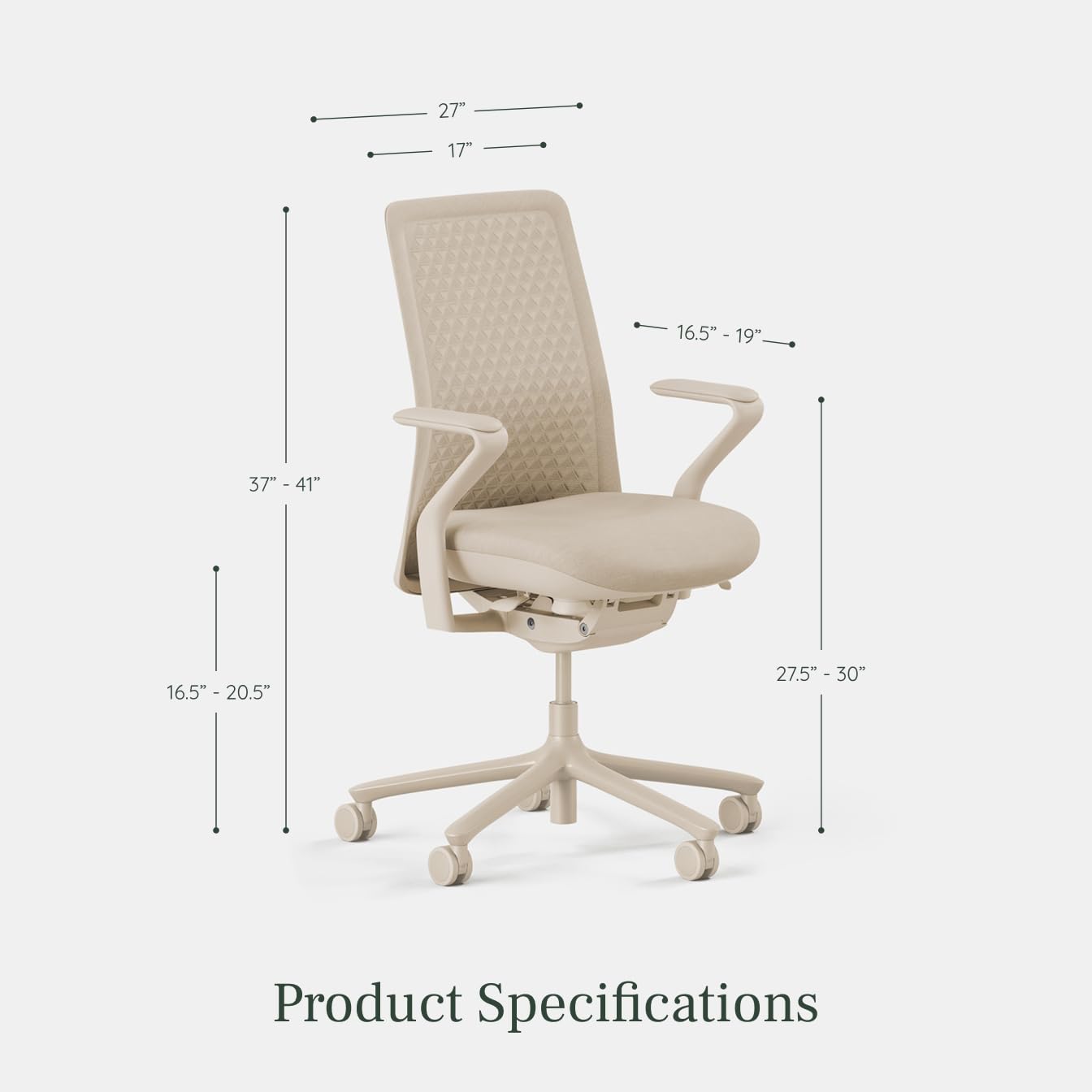 Branch Verve Chair - High Performance Executive Office Chair with Contoured Back and Adjustable Lumbar Support - High Density Foam Cushion and 3D Knit Back - Fits 5' to 6', Up to 275 lbs, Wheat