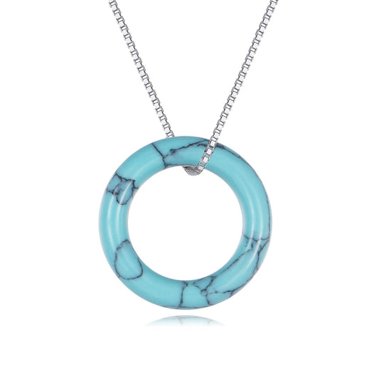 AOBOCO Circle Turquoise Necklace 925 Sterling Silver Circle Necklace for Women with Austrian Crystal Jewelry for Women Birthday Graduation Holiday Gift (Dia 0.78" Turquoise)