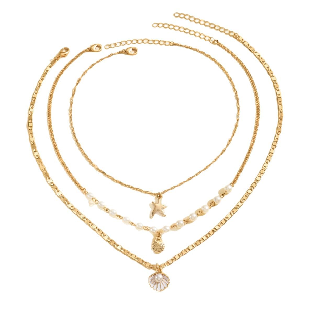 ONBRIG Seashell Necklace Beach Jewelry for Women Starfish Cowrie Puka Shell Necklaces Summer Beach Accessories for Women Vacation Mermaid Ocean Jewelry (style 2)
