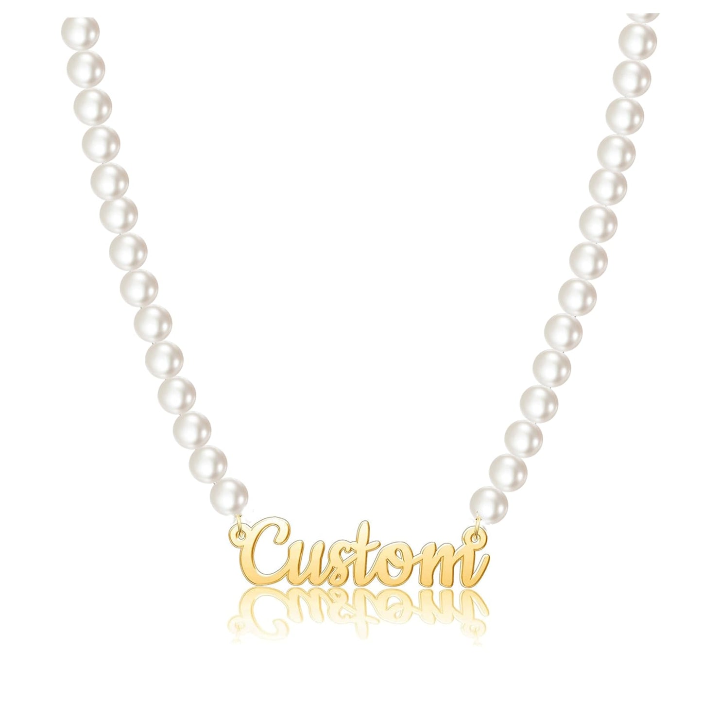 POPLYKE Custom Name Necklace with Pearl Sterling Silver Chain 7-8mm Round White Pearl Necklaces Personalized Choker Name Jewelry Gifts for Women