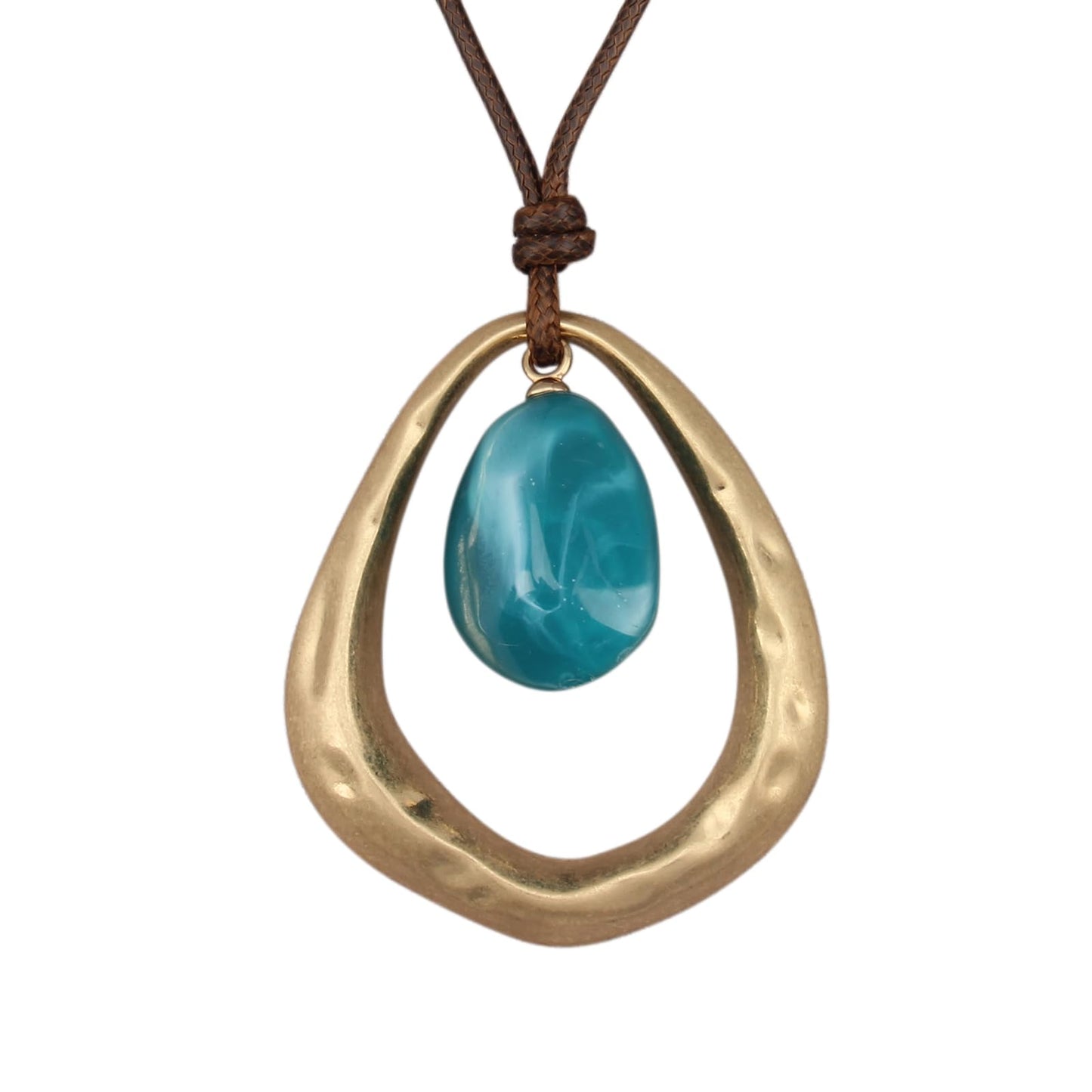 joymiao Chunky Pendant Necklace Women Boho Statement Vintage Necklace with Blue Resin Stone Gold Casual Hippie Bohemian Jewelry