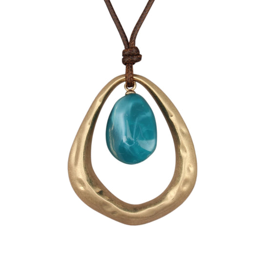 joymiao Chunky Pendant Necklace Women Boho Statement Vintage Necklace with Blue Resin Stone Gold Casual Hippie Bohemian Jewelry