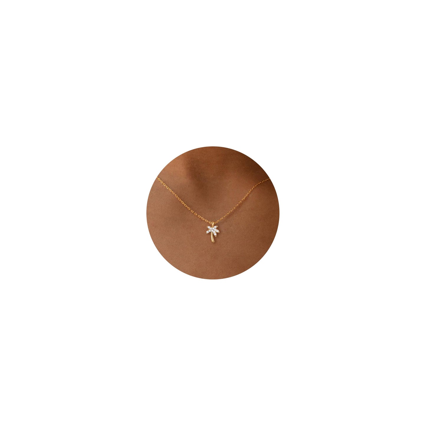 BSGRL Gold Necklace: 14K Gold Plated Dainty Palm Tree Sumer Beach Necklace for Women Paved Cubic Zirconia 16.5”+2” ext