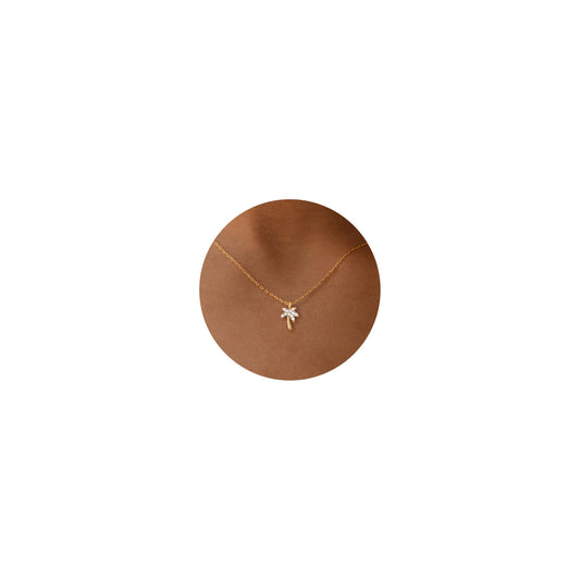 BSGRL Gold Necklace: 14K Gold Plated Dainty Palm Tree Sumer Beach Necklace for Women Paved Cubic Zirconia 16.5”+2” ext