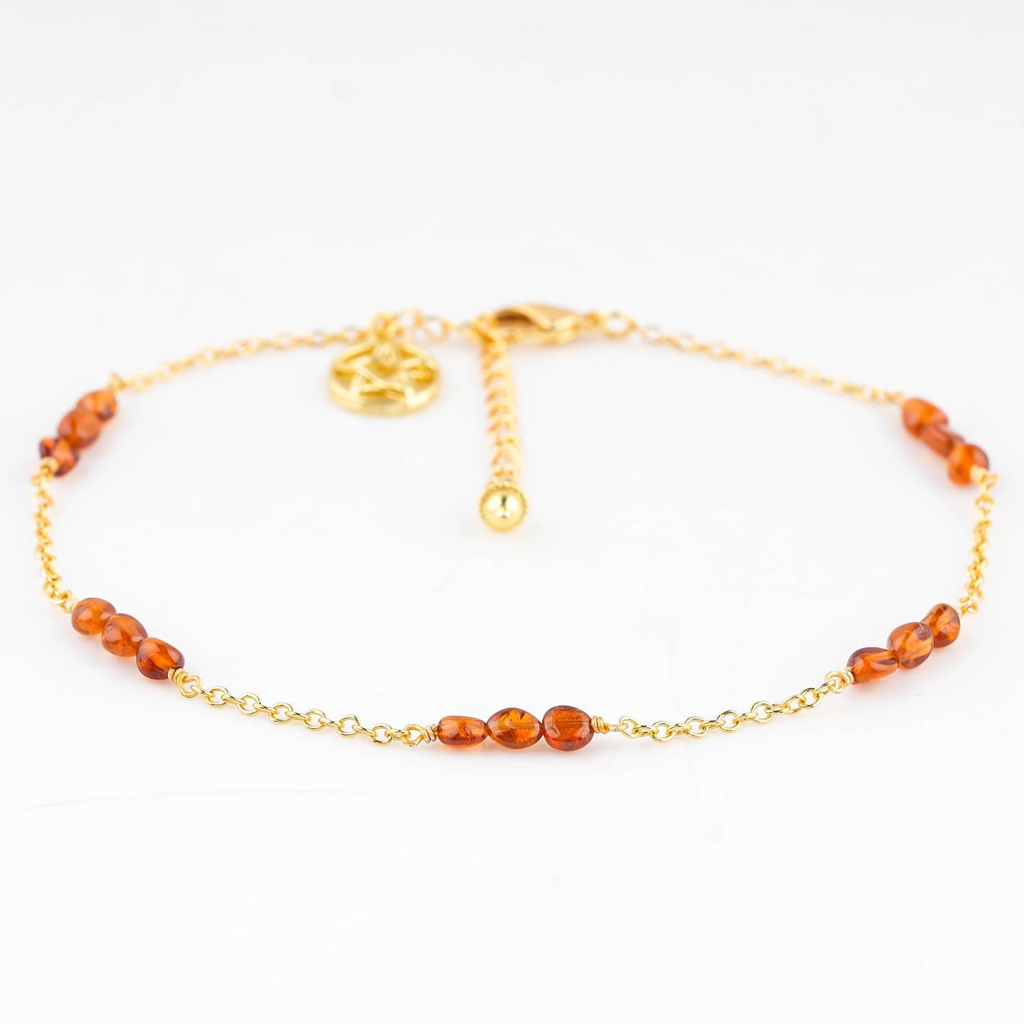 CRYSTALINES Natural Spessartite Garnet Gemstone Nuggets Beads, Handmade Station Dangle Star Charms Anklet, 14K Gold Plated, Adjustable Fashion Boho Jewelry for Women, Healing Crystals, Christmas Gift