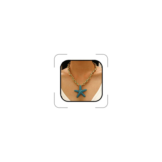 Todenb Starfish Necklace for Women Colorful Weave Seashell Pendant Necklace Boho Starfish Mermaid Necklace Summer Beach Mermaid Jewelry Accessories