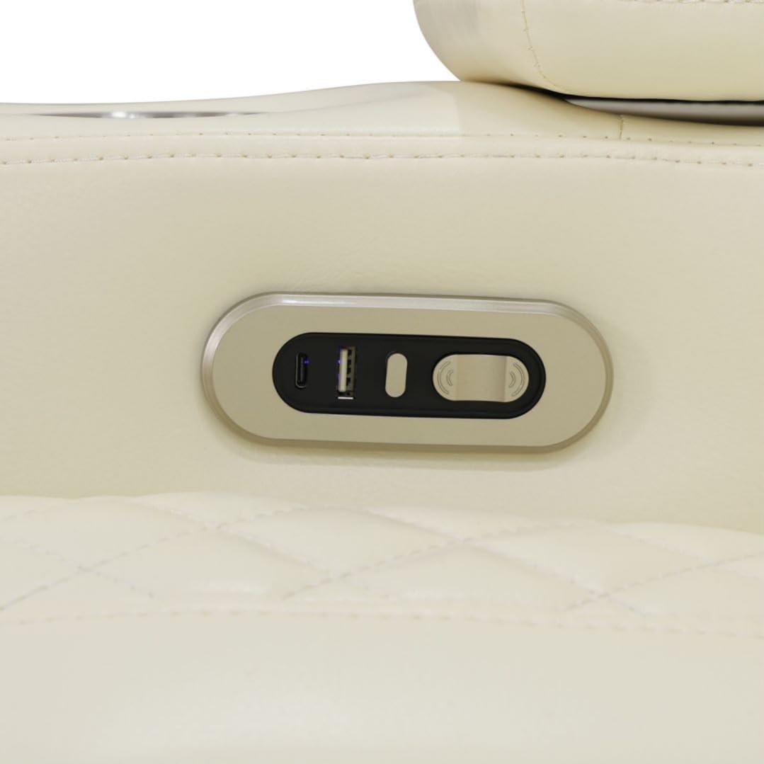 UOCFYK Electric Power Recliner Chair Living Room Furniture, Comfy Wide Lazy Home Theater Breathing Leather Seating with USB 2.0 Charging Ports, LED Light Strips (White-2)