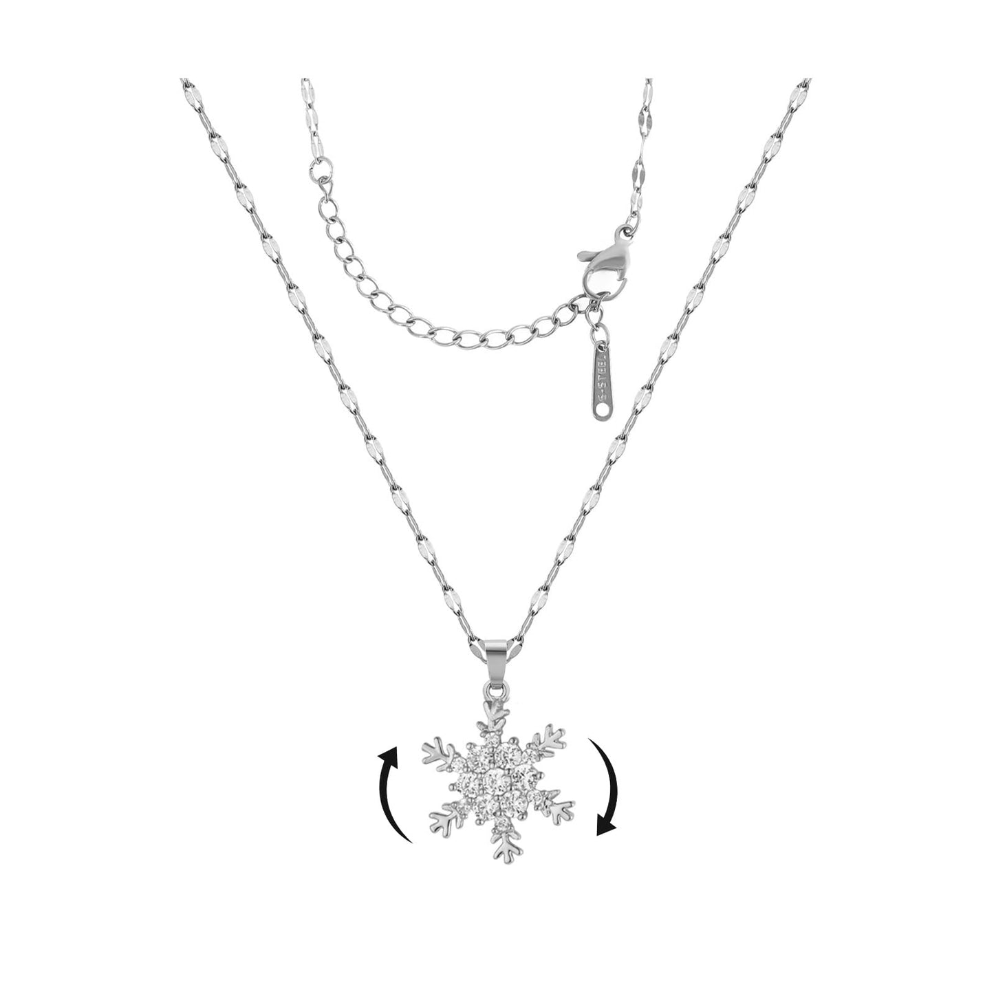 KONPJE Sunflower Fidget Necklace for Women Gold Moon Necklace Rotating Heart Necklaces Spinning Crystal Flower Anxiety Necklaces Crescent Moons Jewelry Accessories (SilverSnowflake)