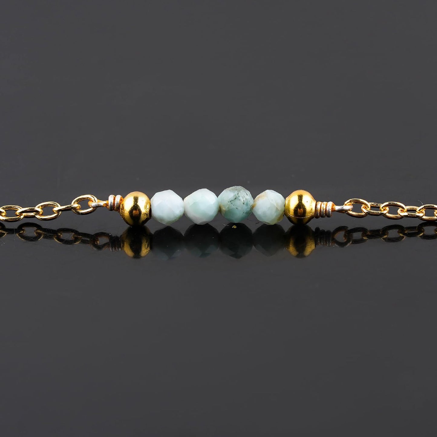 CRYSTALINES Natural Sky Blue Larimar Gemstone Beads, Handmade Station Dangle Star Charms Anklet, 14K Gold Plated, Adjustable Fashion Boho Jewelry for Women, Healing Crystals, Christmas Gift