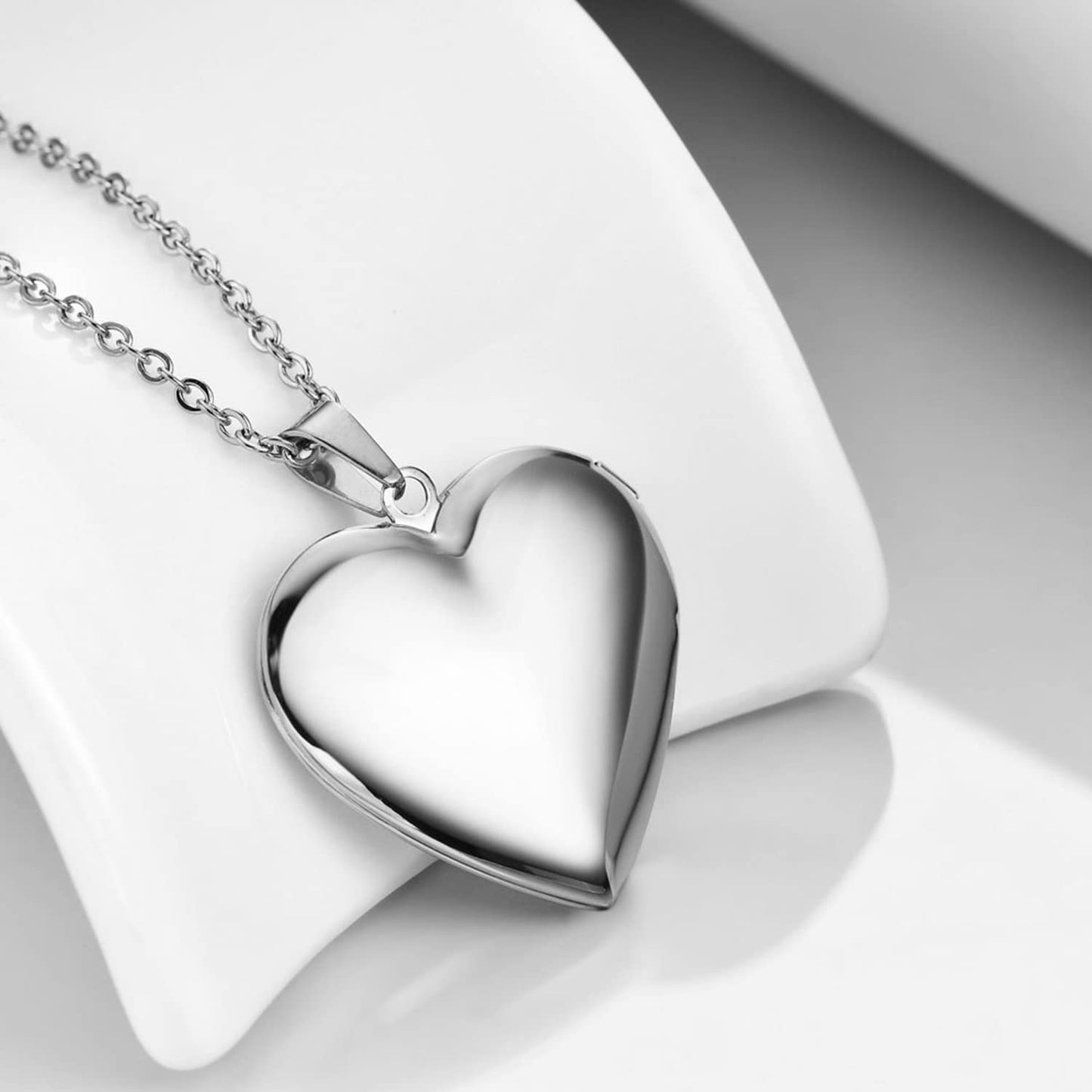 PHOCKSIN Personalized Silver Heart Locket Necklace for Dad with Picture Inside Stainless Steel Custom Photo Text Engraved Lockets Customized Gifts for Fathers Day
