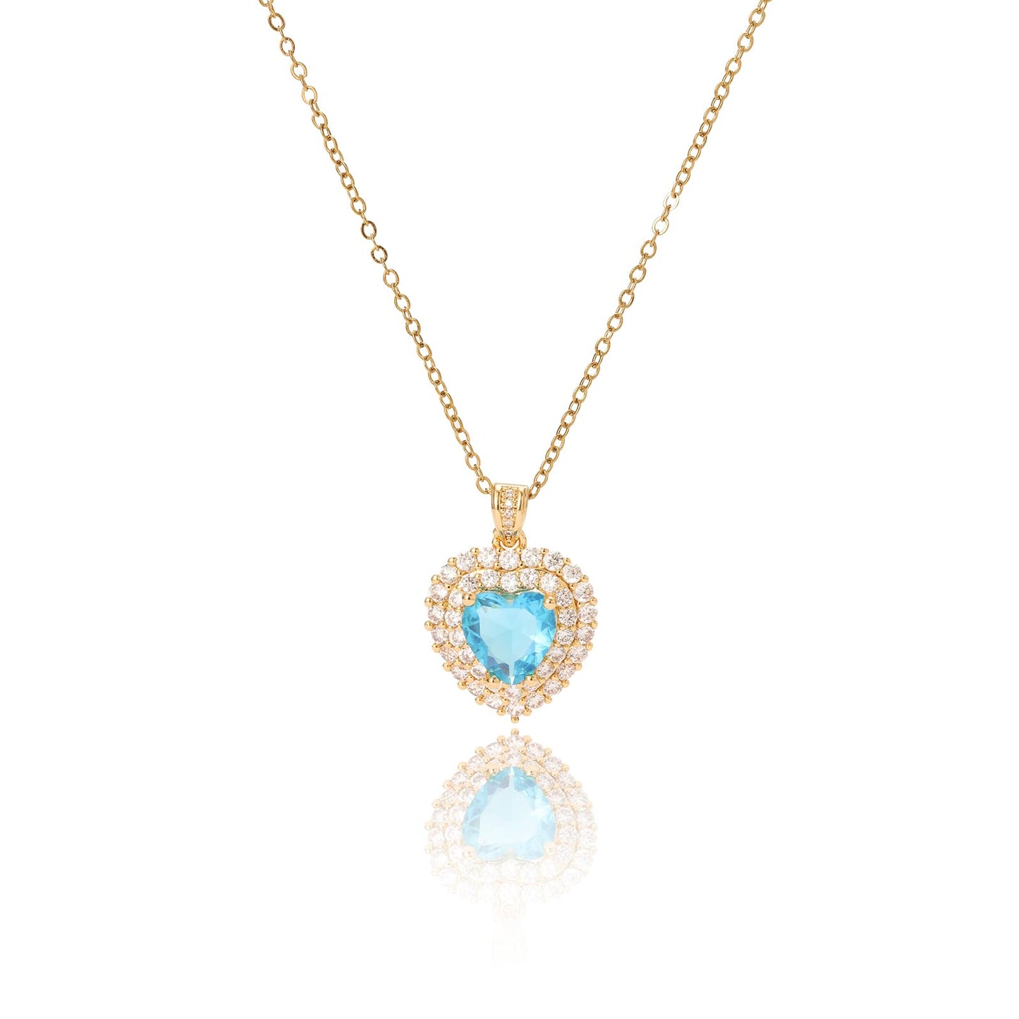 Blue Heart March Birthstone Aquamarine Necklaces for Women-Gold Plated Imitation Aquamarine Jewelry Heart Pendant Necklace Waterproof Non Tarnish Baroque Maximalist Jewelry For Birthday Valentines Day Mother's Day Christmas Thanksgiving Gifts
