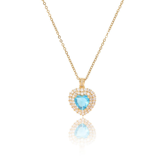 Blue Heart March Birthstone Aquamarine Necklaces for Women-Gold Plated Imitation Aquamarine Jewelry Heart Pendant Necklace Waterproof Non Tarnish Baroque Maximalist Jewelry For Birthday Valentines Day Mother's Day Christmas Thanksgiving Gifts