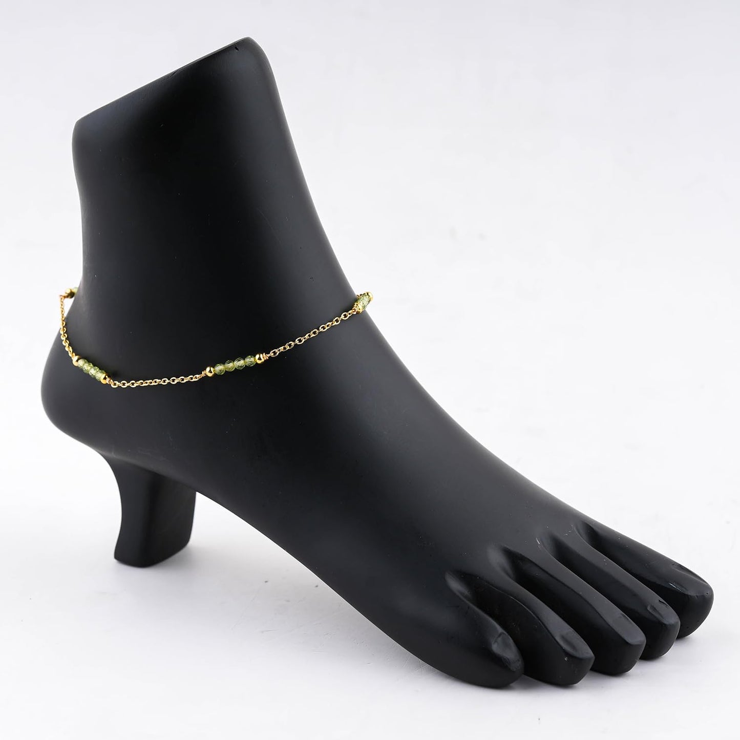 CRYSTALINES Natural Peridot Gemstone Beads, Handmade Station Dangle Star Charms Anklet, 14K Gold Plated, Adjustable Fashion Boho Jewelry for Women, Healing Crystals, Christmas Gift