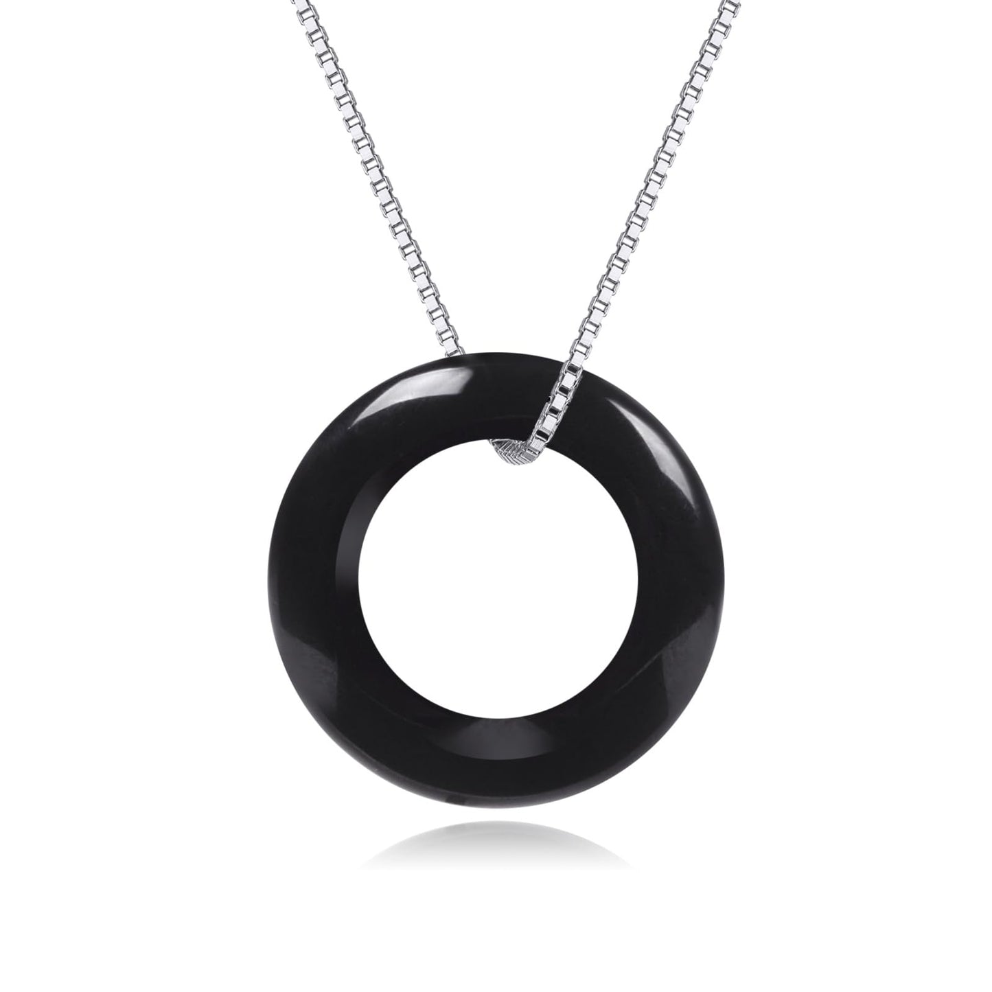 AOBOCO 925 Sterling Silver Circle Necklace with Obsidian Necklace for Women Birthday Gift Christmas Holiday Gift (Dia 0.78" Obsidian)