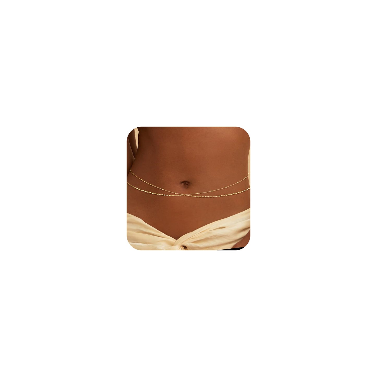NECOCY Layered Waist Belly Body Chain for Women Trendy, 14K Gold Plated Beaded Body Chain Belt Waterproof Adjustable Fashion Summer Beach Lips Body Jewelry Accessories for Women Vacation Party