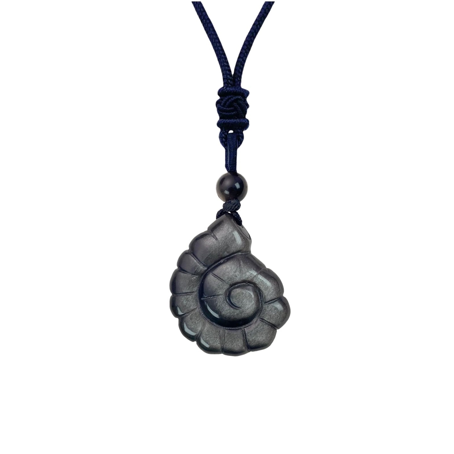 EDEN'S CALL Crystal Conch Shell Necklace for Women Healing Stone Ocean Pendant, Boho Beach Necklace with Polished Natural Gemstone Adjustable Cord Worry Stone Jewelry Gift, Silver Obsidian