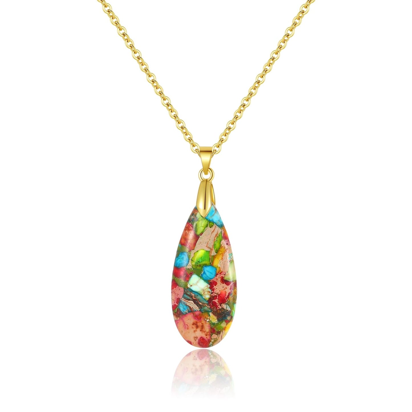 Sriomu Natural Stone Chain Necklaces (Colorful - Gold)