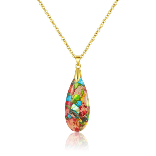 Sriomu Natural Stone Chain Necklaces (Colorful - Gold)