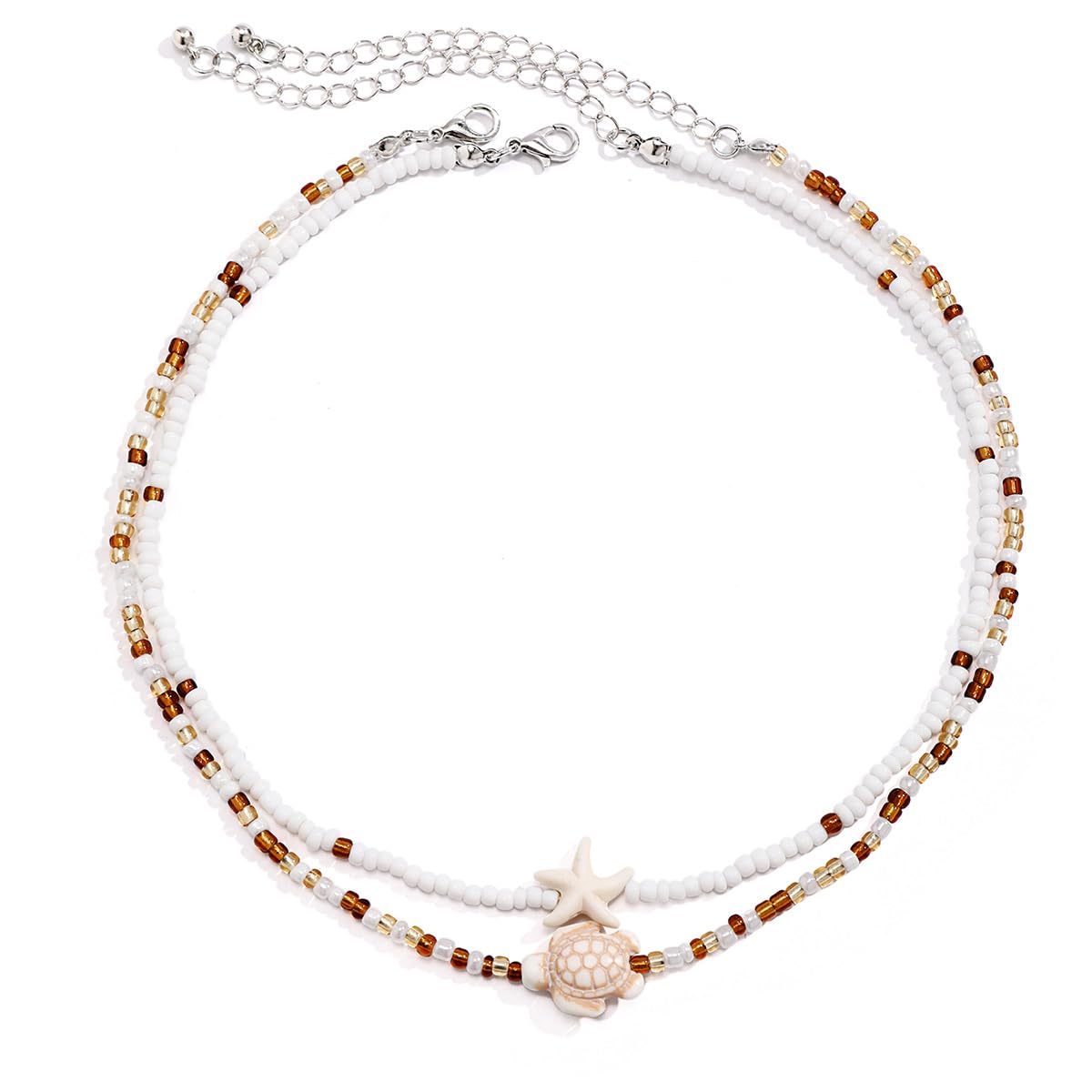 Sora Tuki Layered Starfish Necklace Beach Jewelry for Women Seashell Cowrie Puka Shell Necklaces for Women Beach Necklace Turtle Beaded Choker Necklaces Ocean Jewelry (2 - Beaded turtle)