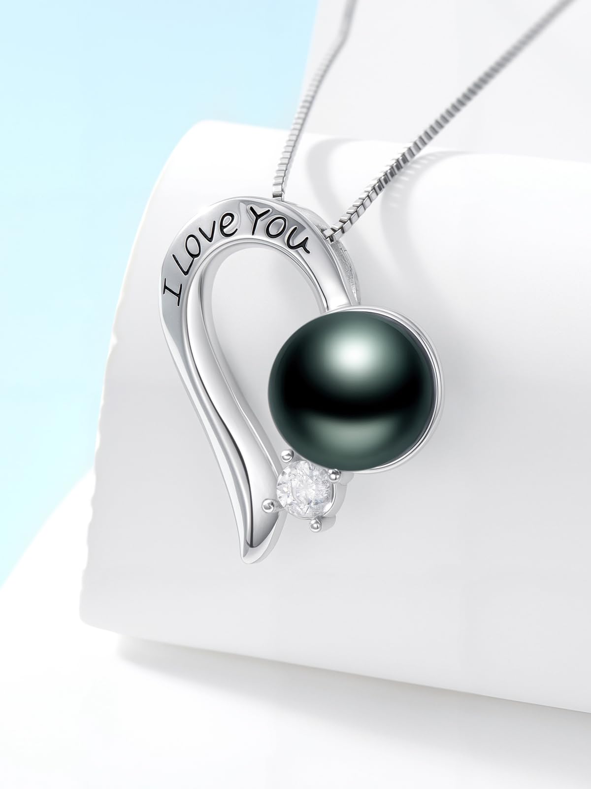 KANNSOAR Tahitian Black Pearl Necklace, 18K Gold Plated, I Love You Heart Pendant 9MM Pearl Jewelry Anniversary Wedding Valentines Day Christmas Mothers Day Gift for Women Girlfriend Wife Mom