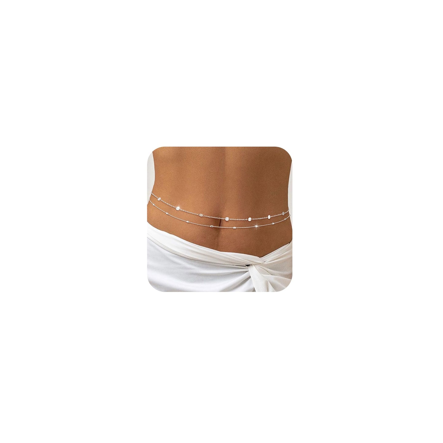 RELVEO 2PCS Silver Waist Chain Adjustable Layered Belly Chain Body Chain Jewelry for Women Sexy Bikini Beach Beaded Waist Chains