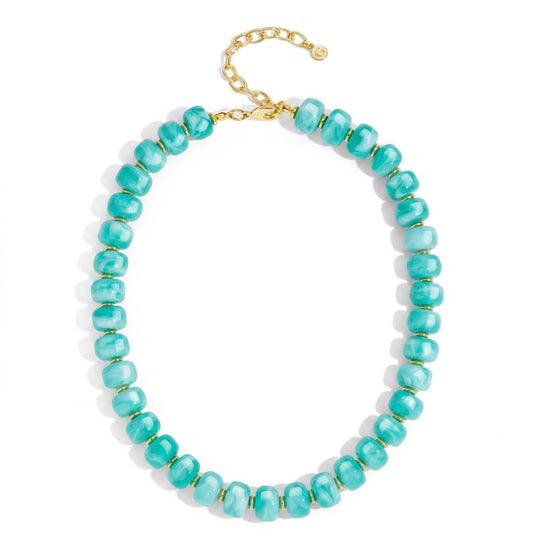 FAUTHENTICUTE Chunky Turquoise Beaded Necklace for Women - Adjustable Choker with Light Blue Resin Beads Boho Bead Statement Necklaces Trendy Summer Beach Fashion Jewelry Gifts