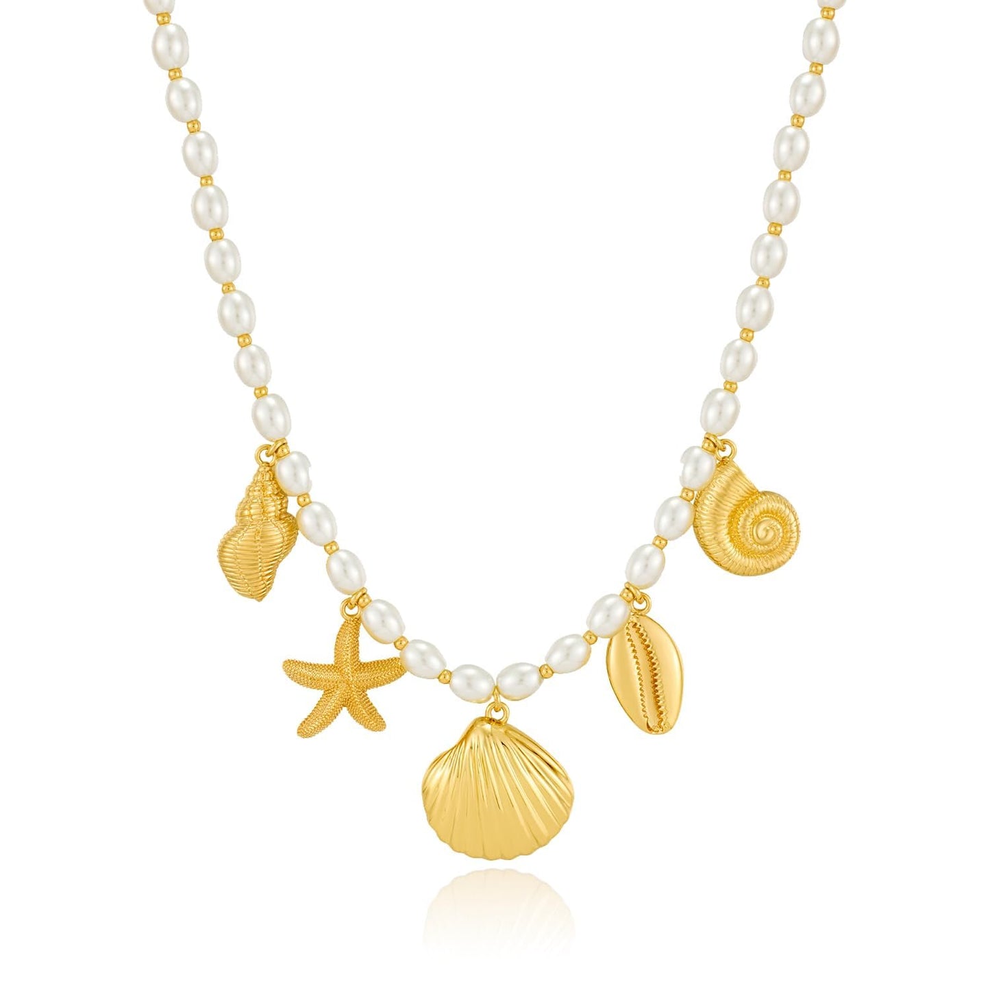 INNERDIVA Charm Necklace for Women, Gold Conch Starfish Shell Necklaces Conch Seashell Necklaces Summer Beach Gifts