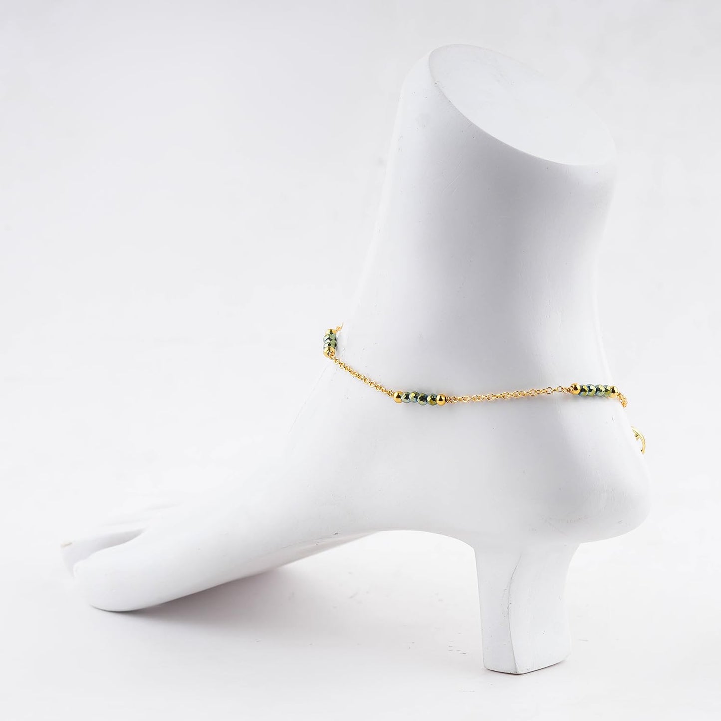 CRYSTALINES Natural Green Hametite Gemstone Beads, Handmade Station Dangle Star Charms Anklet, 14K Gold Plated, Adjustable Fashion Boho Jewelry for Women, Healing Crystals, Christmas Gift