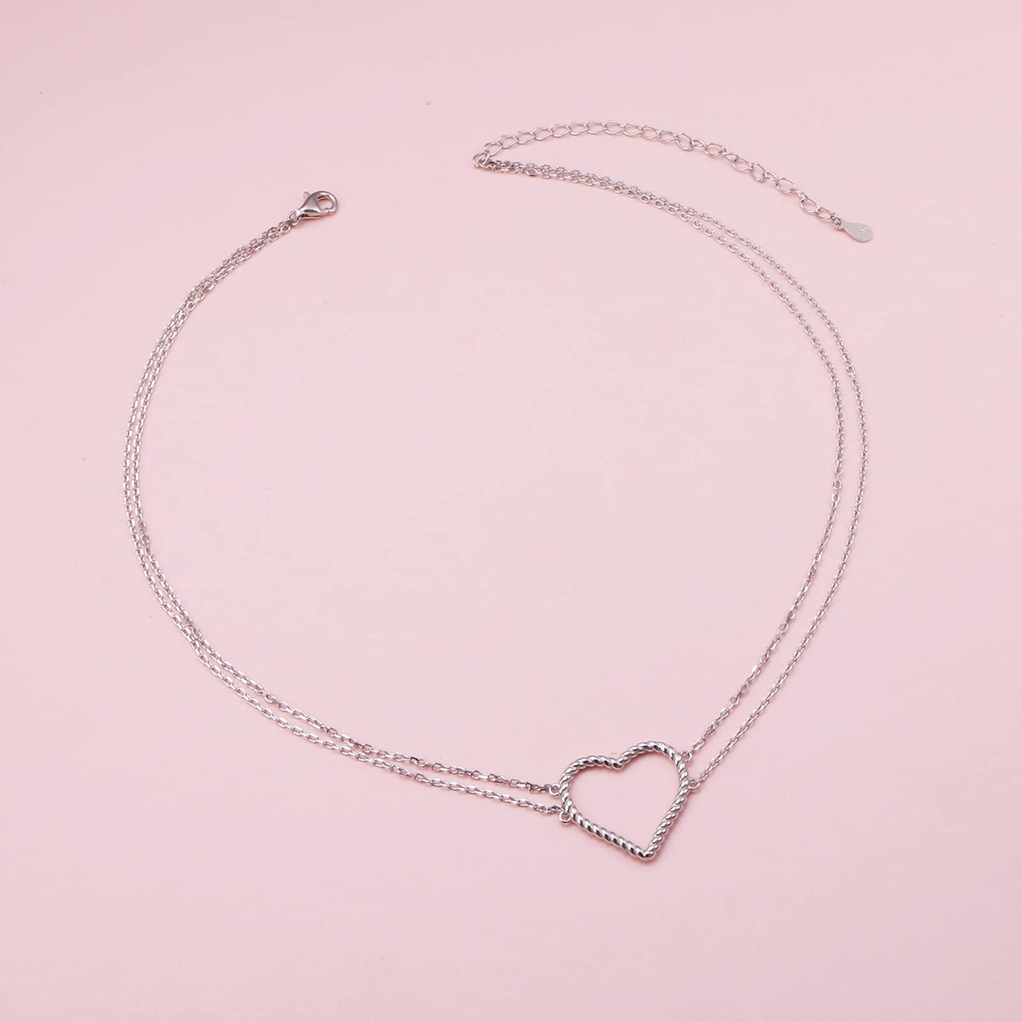 DAOCHONG S925 Sterling Silver Layers Heart Choker Short Dainty Necklace Pendant for Women Jewelry Gift