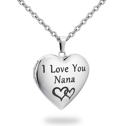 PHOCKSIN I Love You Nana Silver Heart Locket Necklace for Women Photo Lockets for Pictures Mothers Day Gifts for Nana From Grandkids