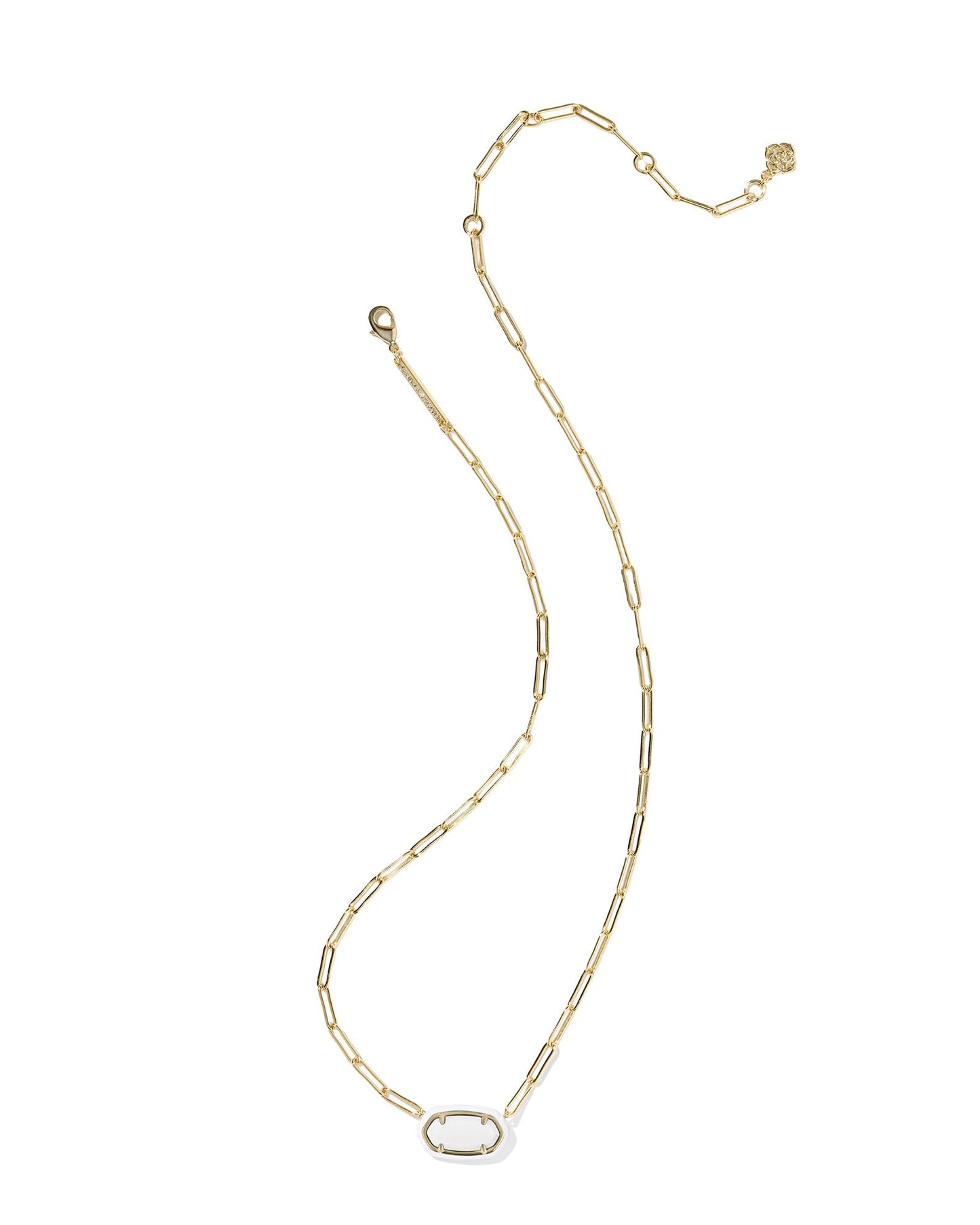 Kendra Scott Elisa Enamel Frame Paperclip Necklace, 14K Gold-Plated Brass, Fashion Jewelry for Women, White Mother Of Pearl