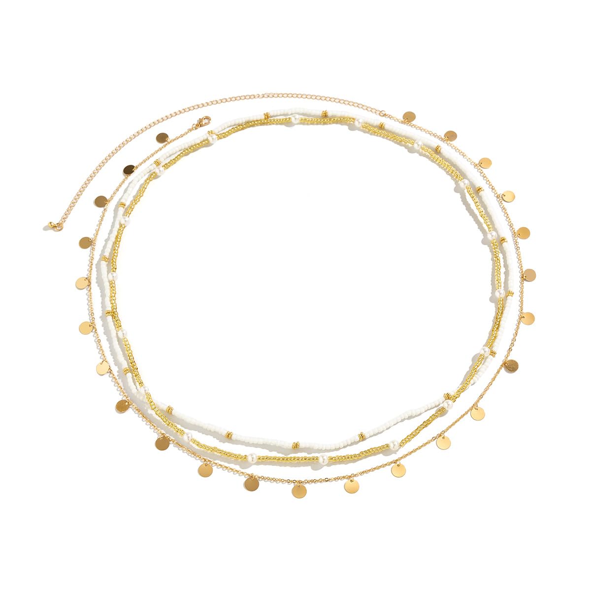 JFORYOU Gold Waist Chain for Momen 3PCS Layered Belly Chain Jewelry Summer Beach Beads Belly Waist Chain Adjustable Bikini Body Chain for Women